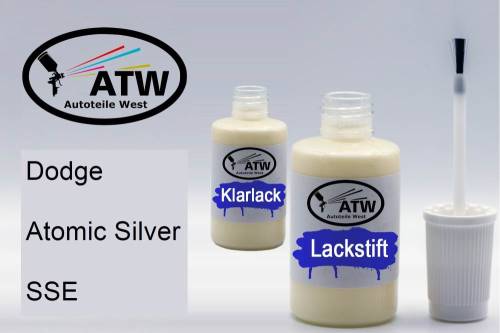 Dodge, Atomic Silver, SSE: 20ml Lackstift + 20ml Klarlack - Set, von ATW Autoteile West.